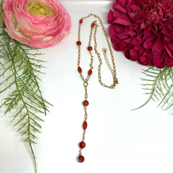 Newcarnelian & Coral Lariat Beaded Necklace